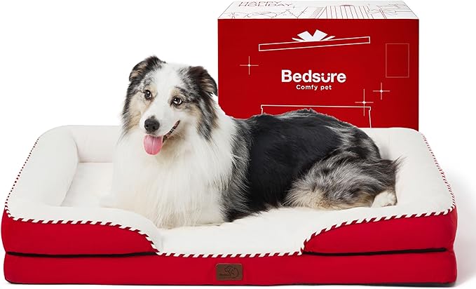 Bedsure XL Orthopedic Dog Bed for Extra Large Dogs - Washable XLarge Dog Cat Bed Waterproof, Comfort Dogs Couch Sofa with Washable Removable Cover, Pet Bed with Nonskid Bottom, Red, 42"