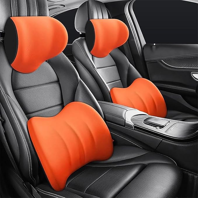 Car Headrest & Lumbar Support Cushion for Honda Civic 2012 2013 2014 2015, Ergonomic Car Seat Headrest Memory Foam Neck and Back Pillow Kit Breathable Removable for Driving Fatigue Relief