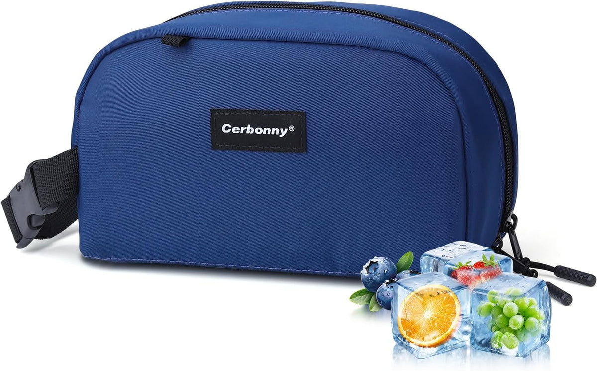 Cerbonny Reusable Lunch Bag, Freezable Insulated Cooler Bag, Leak-Proof, Portable, Navy Blue, 2.5L, 5x9x4 inches