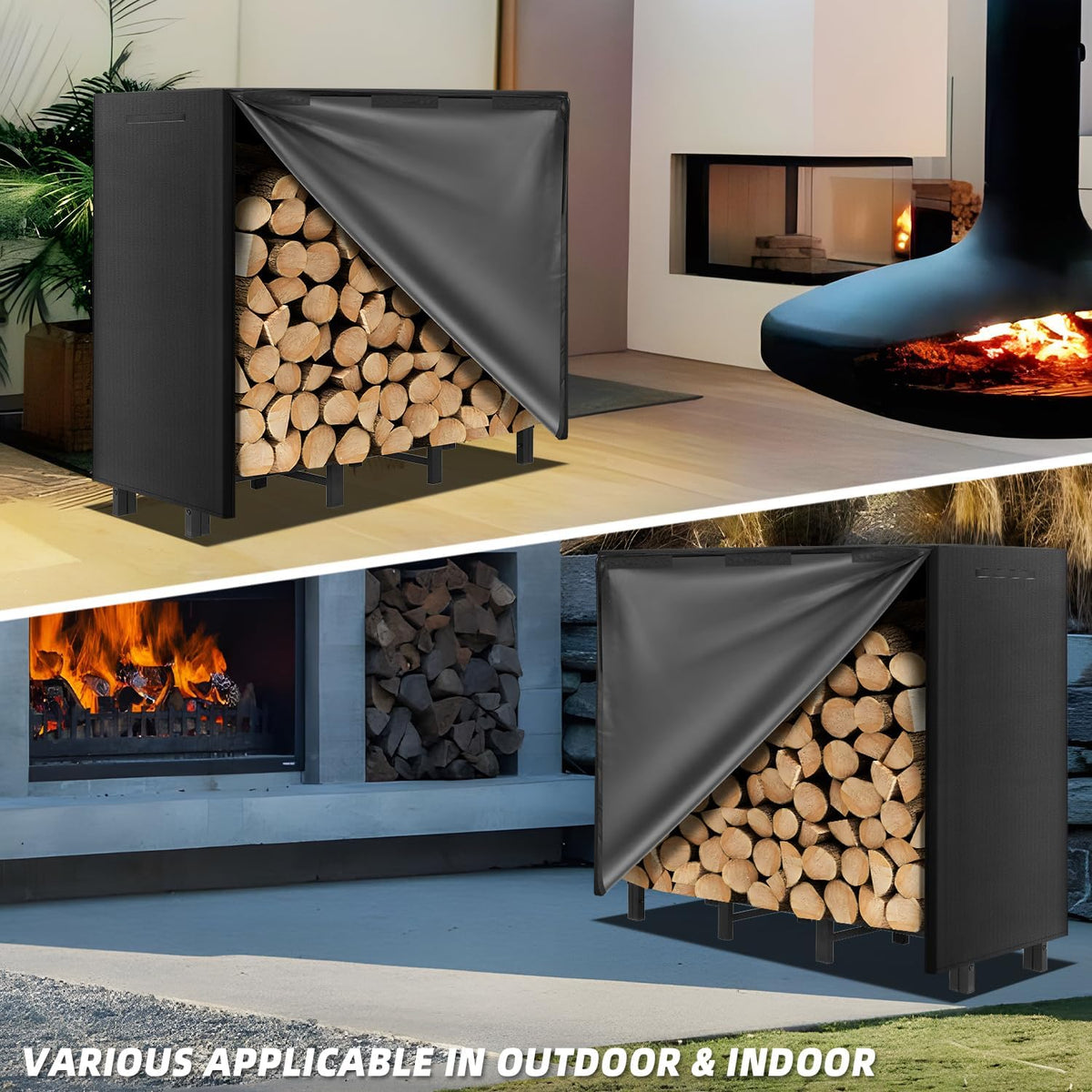 4FT Firewood Rack with Waterproof Cover,Heavy Duty Firewood Storage Log Holider for Outdoor&Indoor,Fireplace Wood Rack with 600D Oxford Fabric