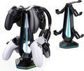 RGB Headset Stand with 9 Light Modes and 2 USB Charging Ports - Controller Holder for Desk - Headphone Stand & Detachable Controller Hook for PC Earphone Gaming Room Setup Accessories