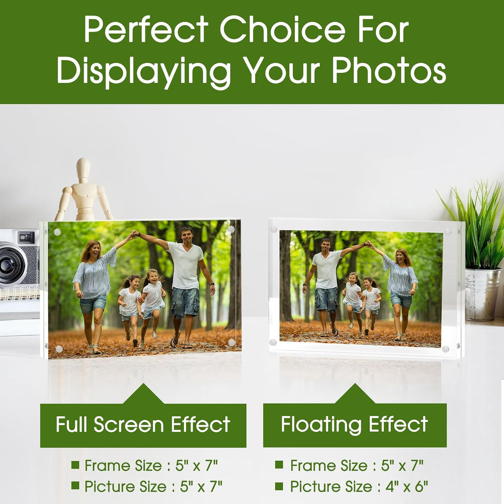Syntrific 5x7 Acrylic Photo Frame 5Pack Premium Acrylic Photo Frame Magnetic Picture Frames Clear | Clear Lucite Frames, Stand on Desk, Horizontal and Vertical, Frameless, Floating Effect Photo Display