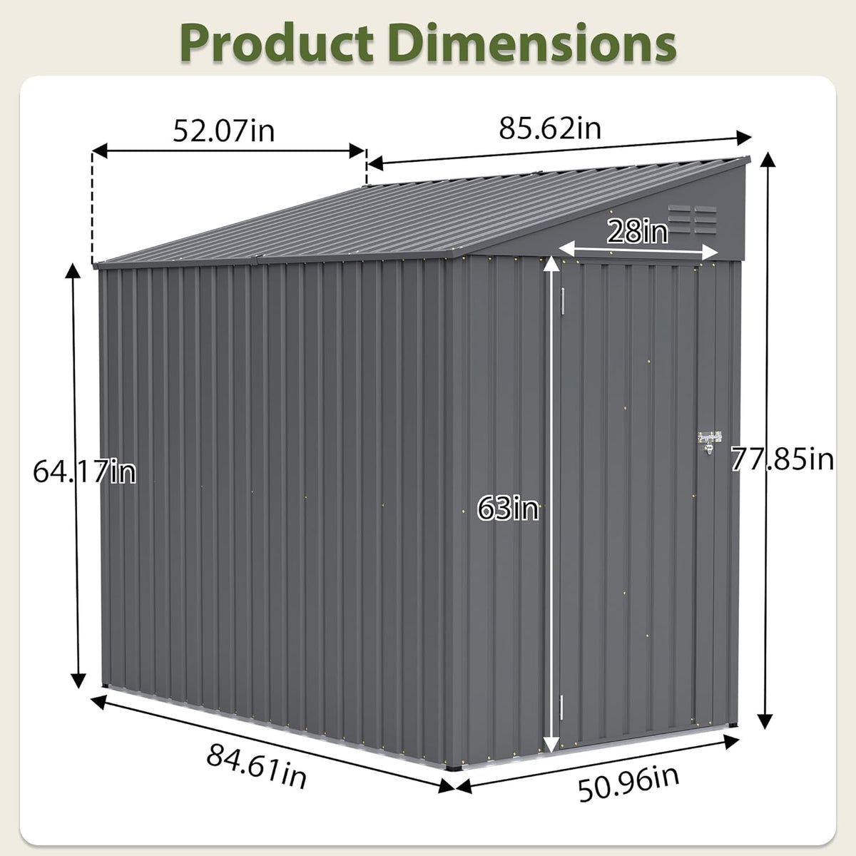 4x7 FT Outdoor Storage Shed,Lean to Lockable Metal Garden Shed Steel with Reinforced Beams,All Weather Waterproof Storage House W/Lockable Door,for Backyard,Patio,Lawn,Garden,Dark Gray