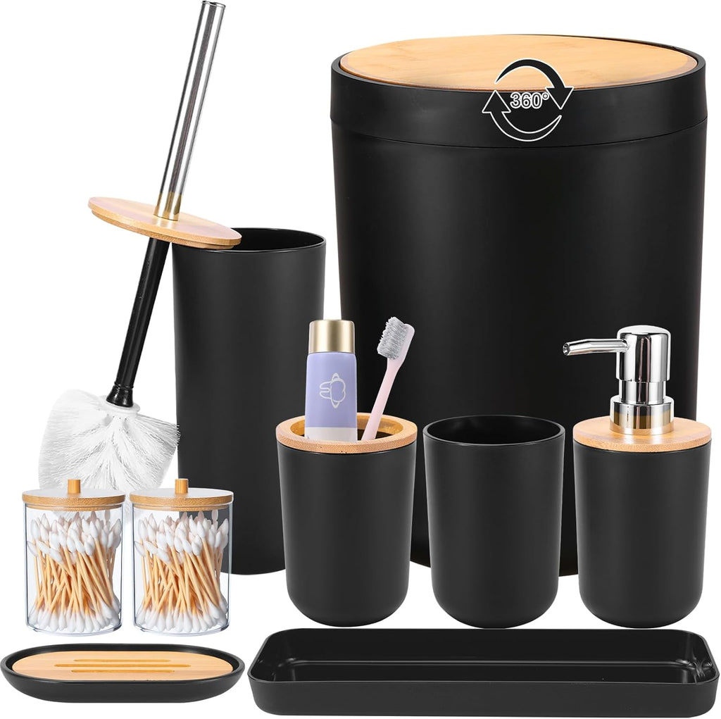 iMucci 9Pcs Black Bathroom Accessories Set with Trash Can Bathroom Set Black Bathroom Accessories Bathroom Decor
