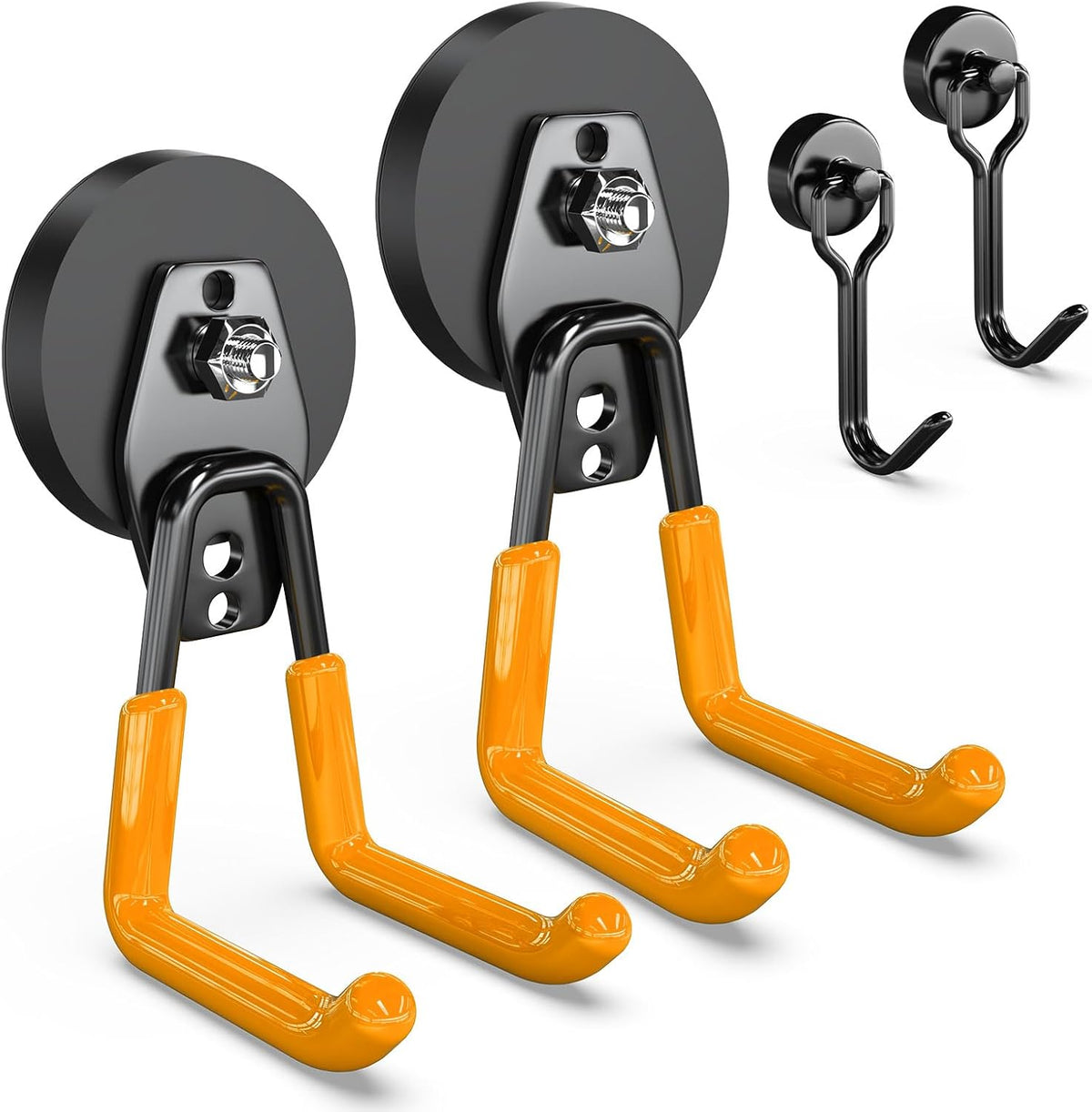 3-H Heavy Duty Magnet Garage Hooks 2 Pack, Large Strong Magnetic Hooks for Hanging Cordless Power Drill, Utility Magnetic Tool Holder for Metal Cabinet, Steel Pegboard, Toolbox, Garage(Orange)