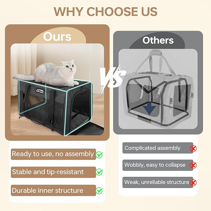 Pet Carrier for Large Cats 25 lbs, Mesh Pets Travel Carriers for Puppy Two Small Cats Rabbits with Shoulder Strap & Removable Mat, Portable Collapsible Puppy Crate Indoor and Outdoor, Black