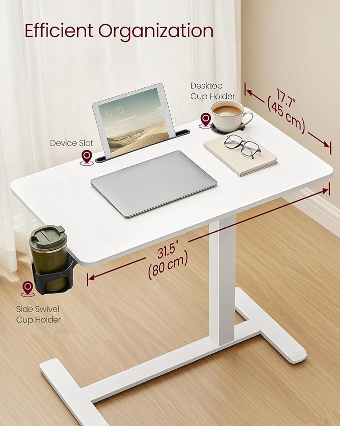 VASAGLE Overbed Table with Wheels, Mobile Standing Computer Desk, 31.5 x 17.7