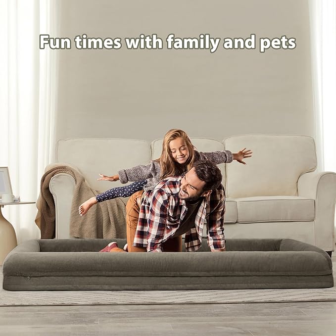 WNPETHOME Human Dog Bed for Adult, Washable Dog Couch with Removable Waterproof Cover, Orthopedic Large Pet Sofa Bed with Bolster Sides for Sleeping