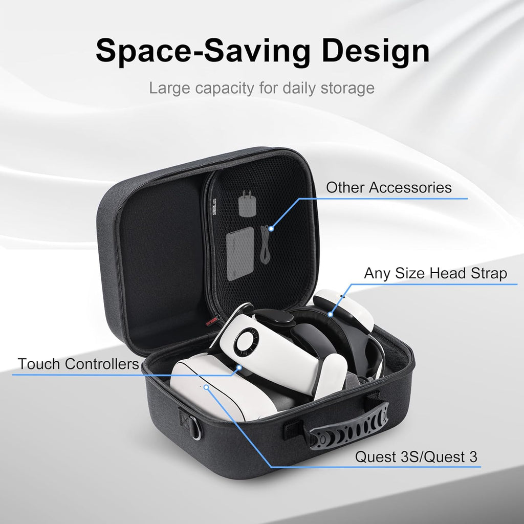 Large Hard Travel Case for Meta Quest 3/Quest 3S, Compatible with BOBOVR S3 Pro/Kiwi Design Battery Head Strap, Controllers & Accessories, Portable Carrying Case for Oculus Quest 3/3S Black
