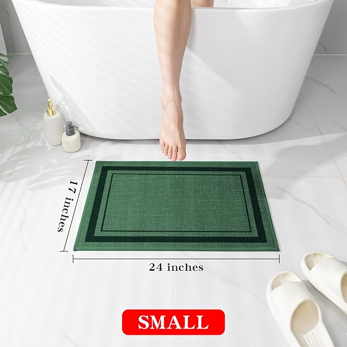 chakme Bathroom Rugs Mat 24x17, Ultra Thin Non Slip Bath Mat Small Quick Dry Absorbent Bath Mat for Bathroom Floor, (Dark Green, 24"x17")