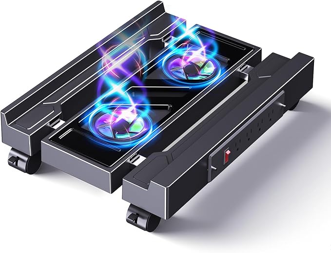 Computer Tower Stand with Charging Station, Cooler Fan and Light, Adjustable PC