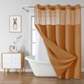 eachope BurntOrange Extra Long No Hook Waffle Weave Shower Curtain with snap-in Liner Replacement, 230GSM Waterproof Fabric Hotel Shower Curtain Set for Bathroom, Through Mesh Top Window,71Wx86H