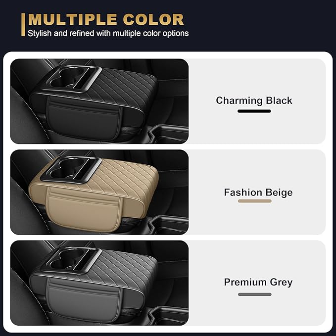 Center Console Cover for Pilot: Armrest Cover for Car with 2 Storage Bags - Waterproof Leather Center Console Cover with Cup Holder for Car,Anti-Scratch Auto Armrest Pad Accessory （Grey