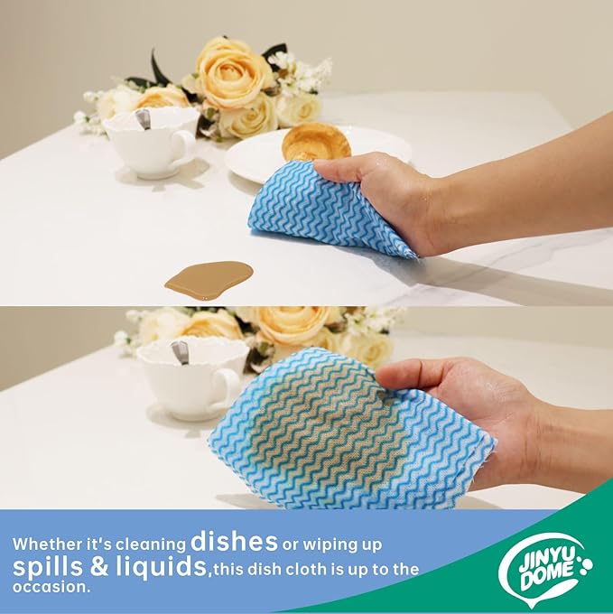 JINYUDOME Handi Wipes Reusable Cloth Disposable Cleaning Cloth Kitchen Dish Cloth Dish Towels Dry Blue Washable Wipes Dish Towel Rolls, Soft Durable And Absorbent, 2 Rolls,Total Pack Of 200, Blue