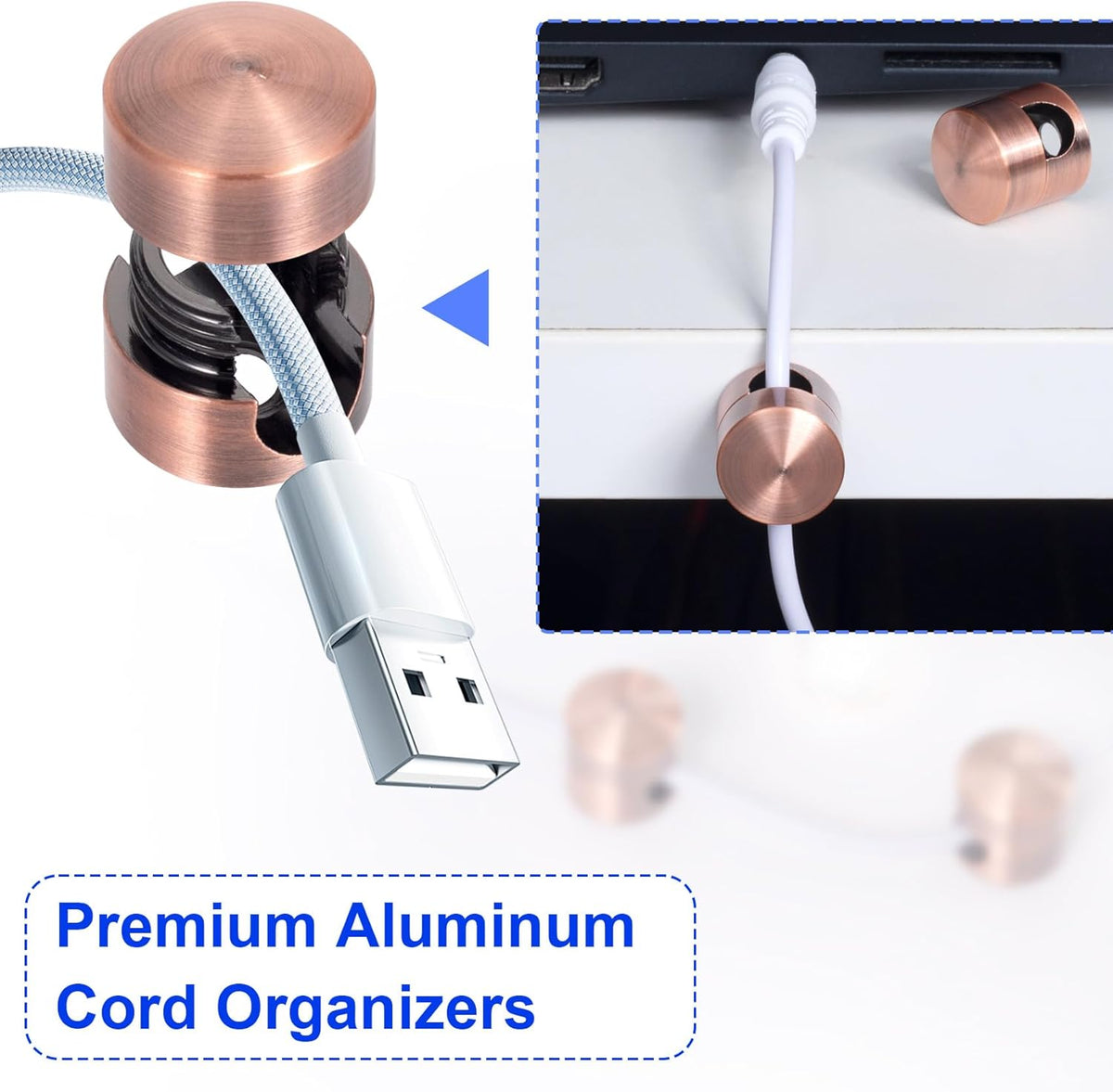 3 Sets Charger Holders for Cords, Red Bronze Color Adjustable Cable Anchor Holders, Adhesive Metal Cord Clips, Cable Management Wire Organizers for Desk, Office, Nightstand