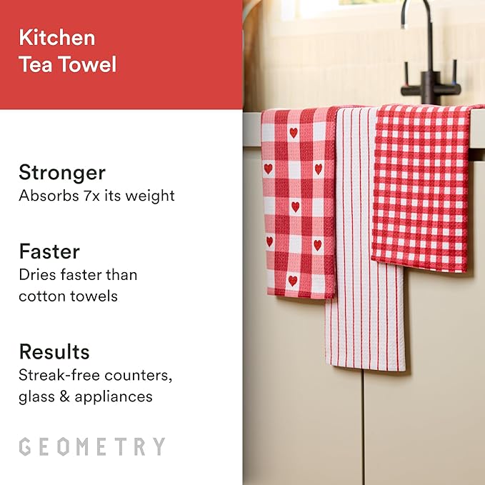 GEOMETRY Kitchen Towels - Quick Dry Microfiber Cloth Dish Towels for Kitchen Drying - Premium Quick Dry Towel - Made with Love - 3 Pack