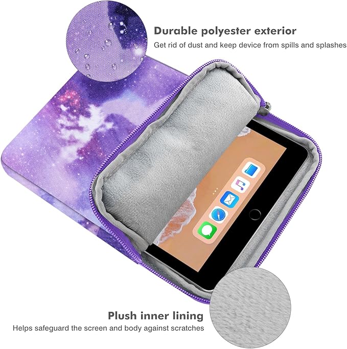 MoKo 9-11 Inch Tablet Sleeve Bag Carrying Case Fits iPad air 5 10.9" 2022, iPad Pro 11 M2 2022-2018, iPad 10th 10.9,iPad 9/8/7th Gen 10.2,iPad Air 4 10.9/Air 3 10.5,Tab S8/S9 11", Purple Starry Sky