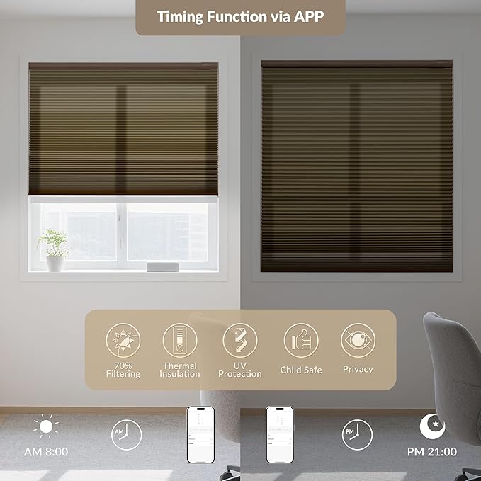 Boolegon No Drill Motorized Cellular Blinds