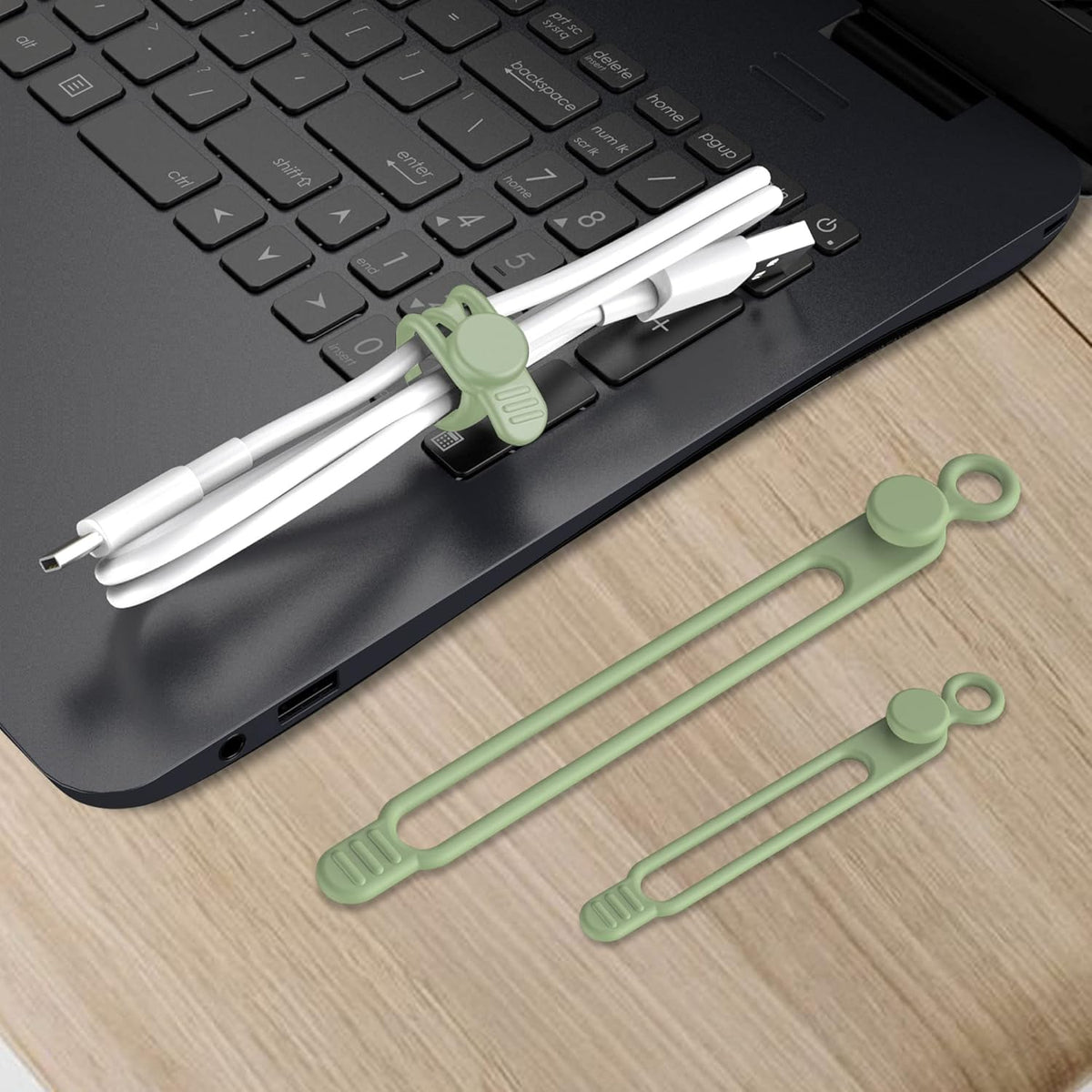 Nearockle Silicone Cable Ties Cord Organizer for Cable Management, 16PCS 4.2" and 7.1" Reusable Cable Organizer Electronic Accessories for Home, Office, Kitchen, School, Travel (Green)
