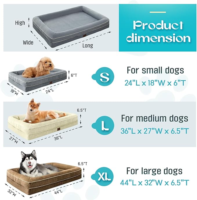 TaiBest Waterproof Memory Foam Dog Beds for Small Dogs Non-Slip Orthopedic Dog Beds Washable Couch Pet Bed with Removable Cover (Grey, Small)