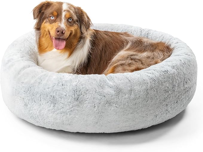 Best Friends by Sheri SnuggleSoft Faux Fur Calming Donut Bed for Dogs, Gray, Medium, 30x30