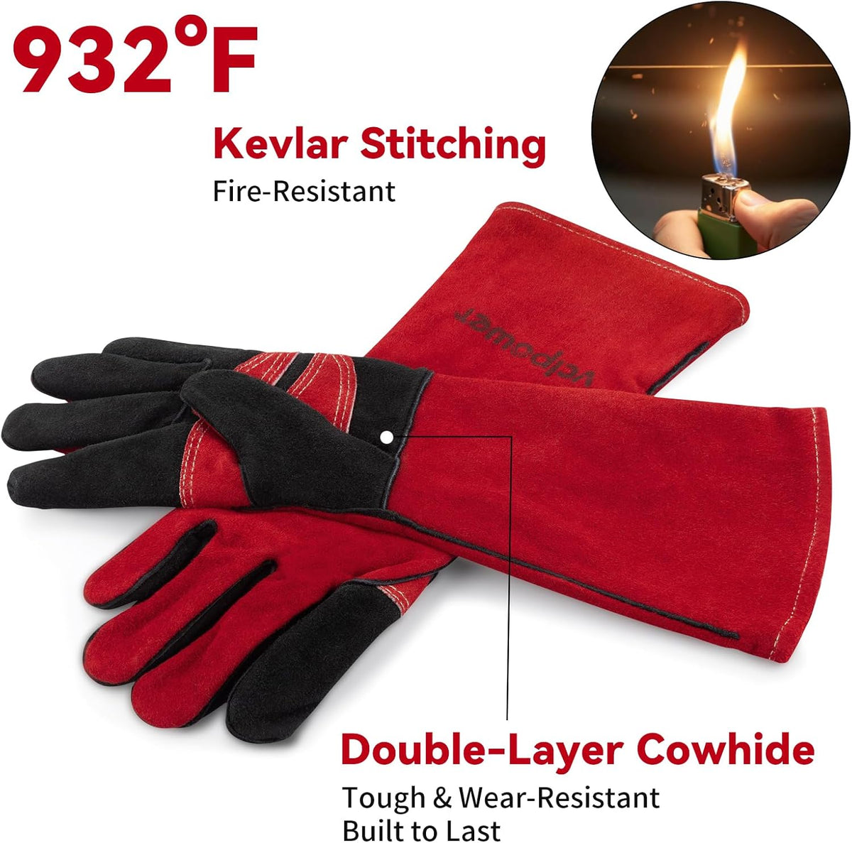 16 Inch Welding Gloves Heat Resistant 932°F for MIG/TIG/Stick Welding/Forging