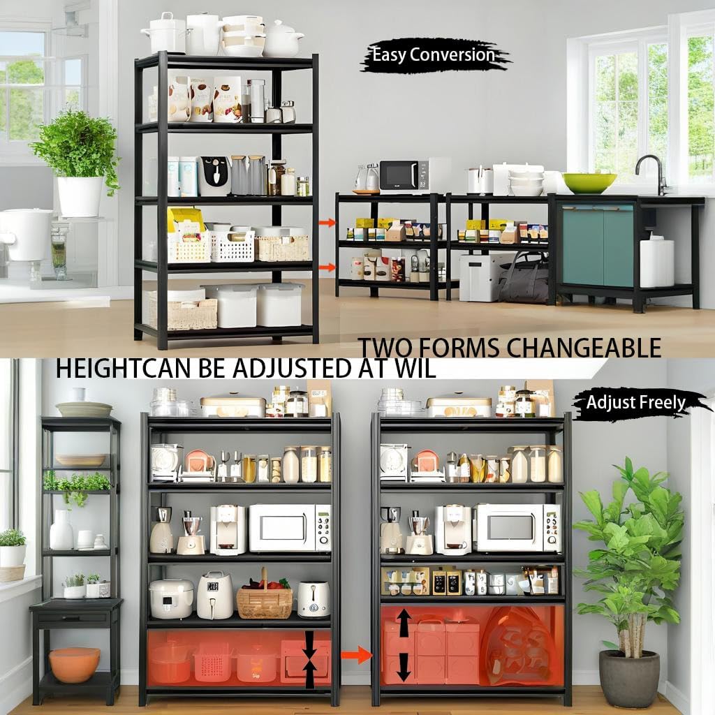 Industrial Storage Rack,Heavy-Duty Steel Shelving Unit,Multi-Purpose Garage Organization System Black 72" H x 62" W x 23.5" D 5-Tier