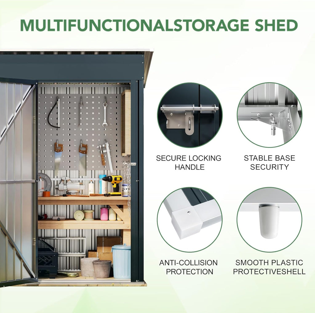 Breezz 5x3FT Vertical Outdoor Steel Storage Shed, Lockable Doors, Compact Metal Tool Shed for Garden, Backyard, Patio, Utility, and Bike Storage