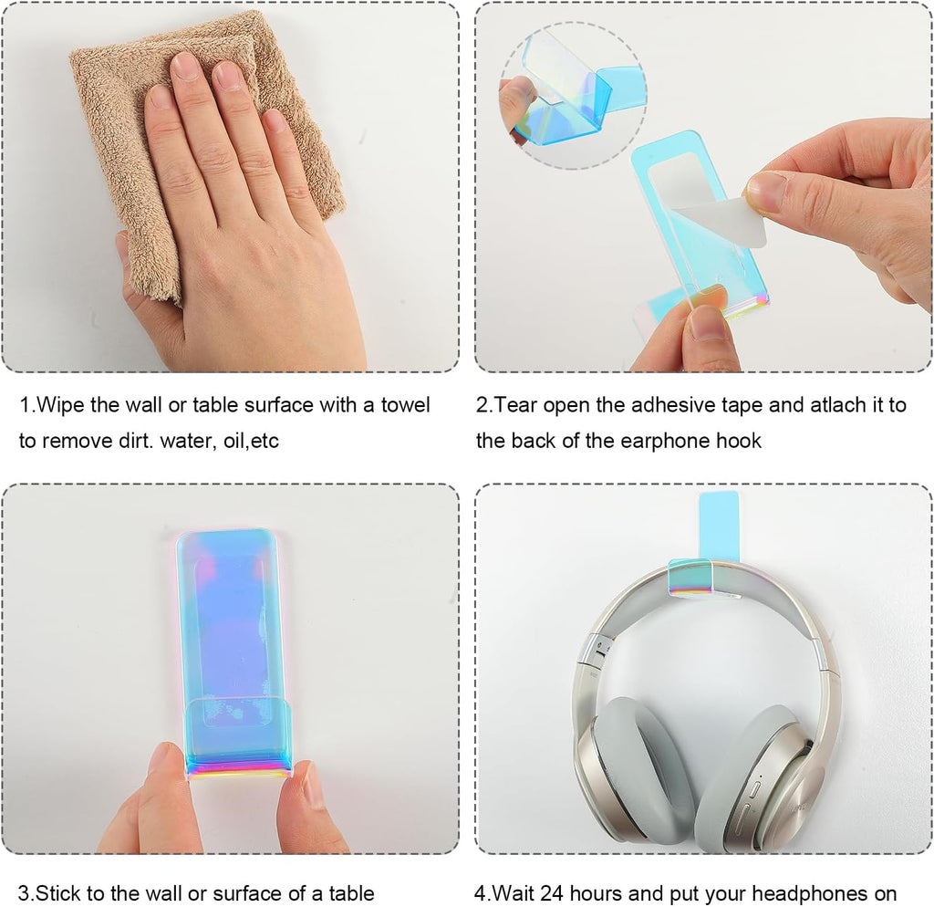 Weewooday 4 Pieces Headphone Hanger Holder Desk Adhesive Headphone Hook Wall Mount Headset Stand Acrylic Holder with Glues for General Purpose Game Earphone(Colorful)