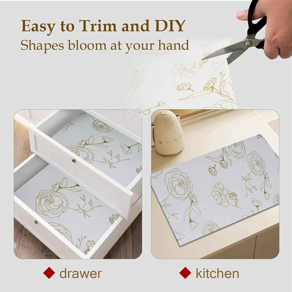 Moriah Shelf Liner for Kitchen Cabinet Non-Adhesive, Thickened Drawer Liner No Slip for Dresser Waterproof Cabinet Paper Liner for Bathroom Shelves Protects Surfaces(Rose,17.5'' x 20')