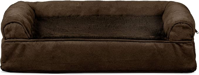 Furhaven Cooling Gel Dog Bed for Medium/Small Dogs w/ Removable Bolsters & Washable Cover, For Dogs Up to 35 lbs - Plush & Suede Sofa - Espresso, Medium