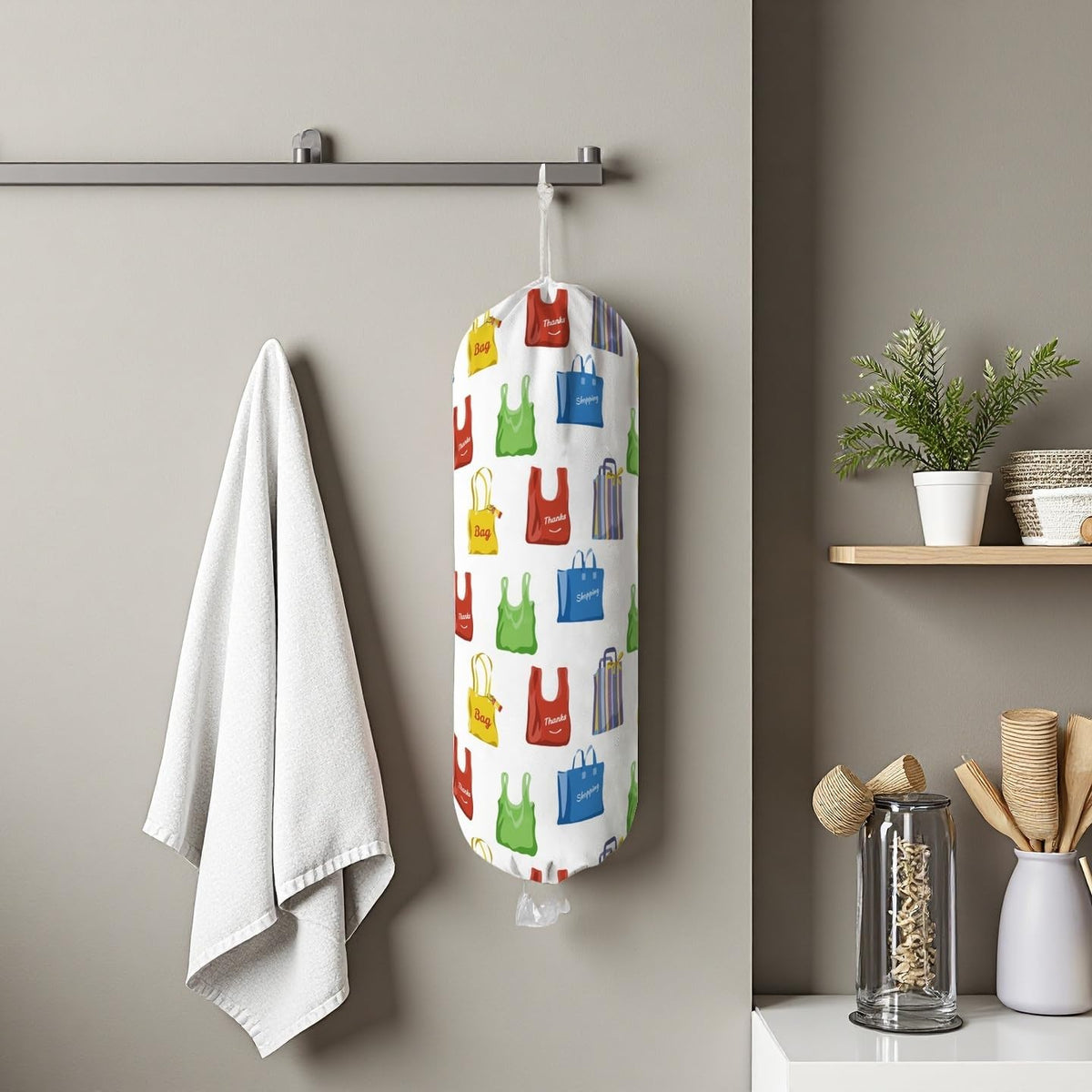 Plastic Bag Holder Wall Mount Grocery Bag Holder for Plastic Bags Organizer for Kitchen,Cute Cat Home Kitchen Decor Gifts for Women(Bag)