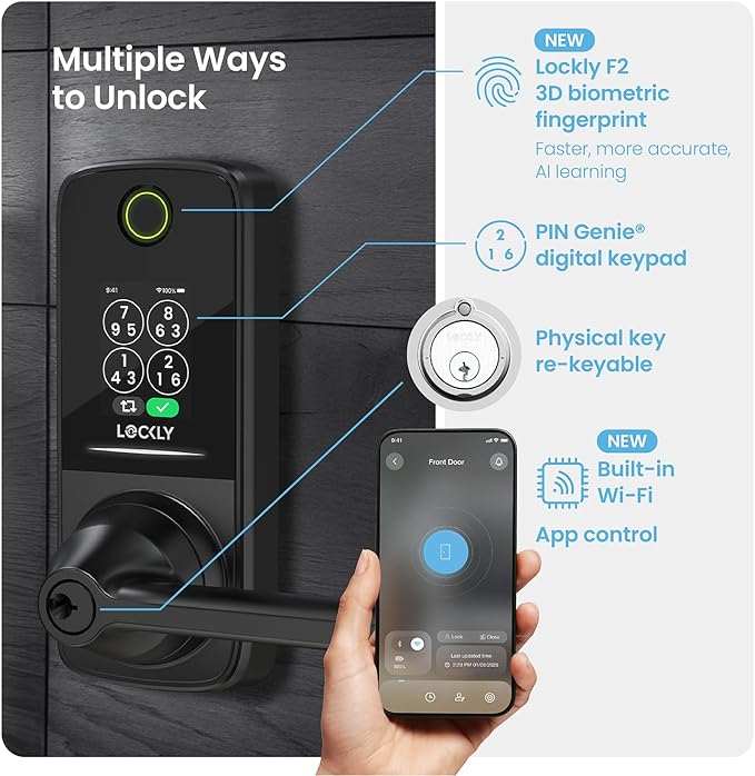 Lockly Smart Lock Secure Pro, Fingerprint Door Lock, Keyless Entry, Built-in
