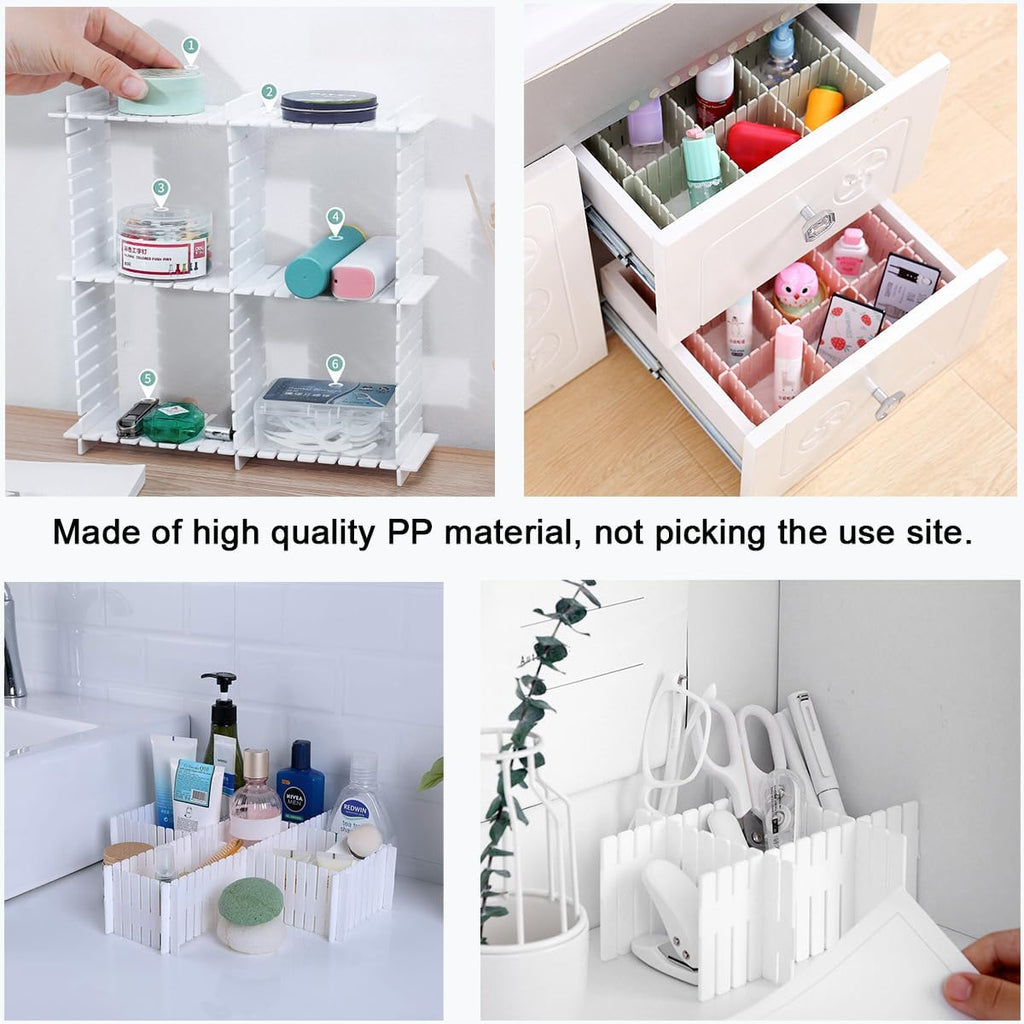 24pcs freely adjustable drawer dividers for organizing messy clothes, cosmetics, stationery, tableware, daily sundries, suitable for kitchen, living room, bathroom, study, office (pink)