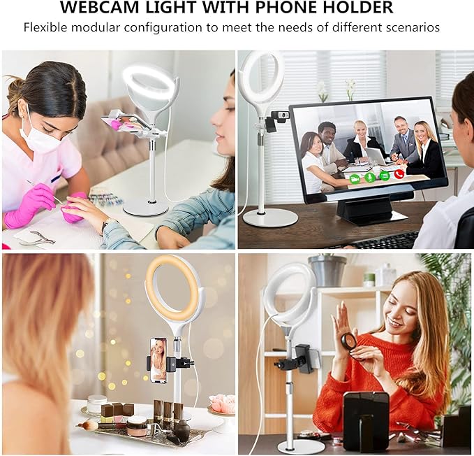 8 inch Desk Ring Light with Stand, Adjustable Computer Circle Light