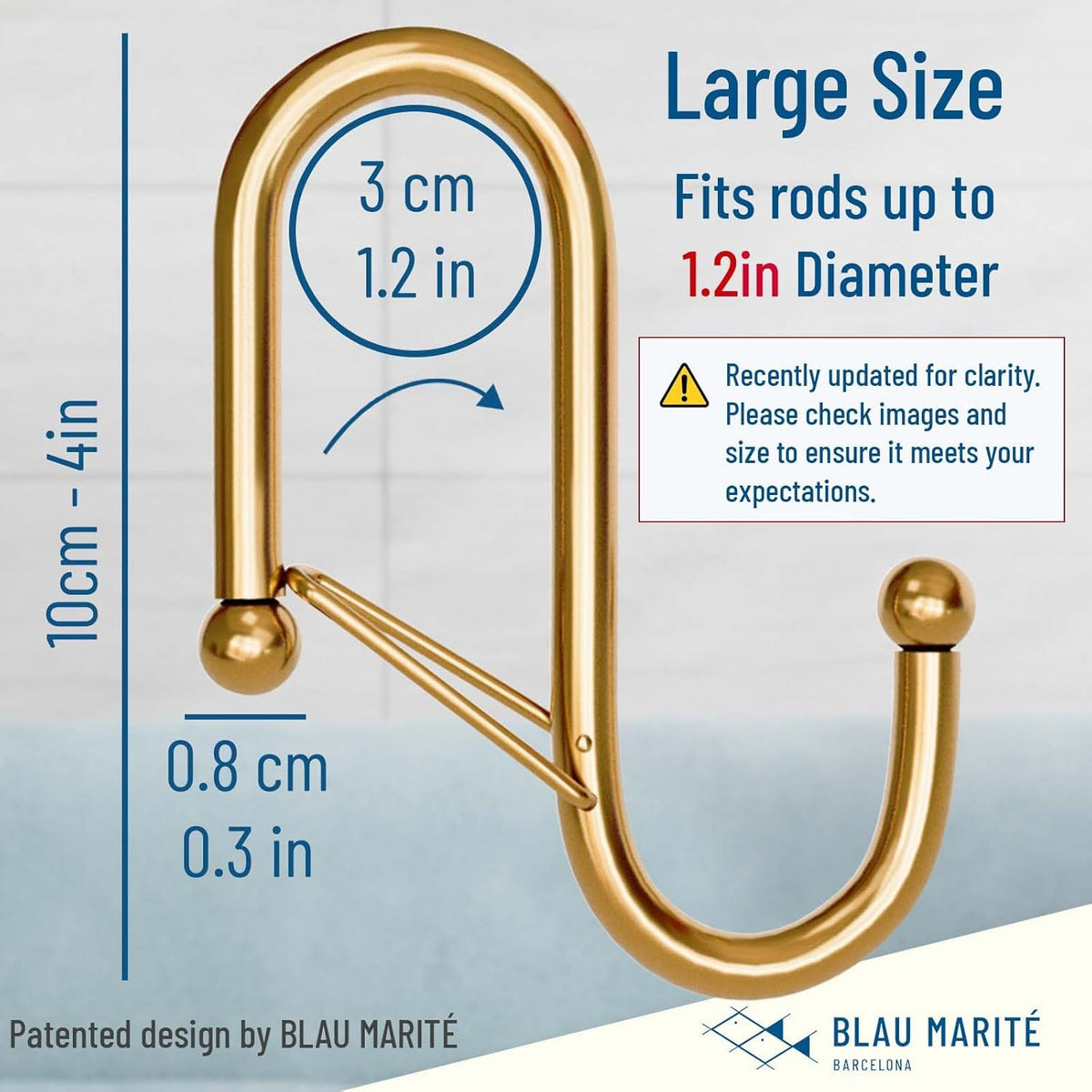 6-Pack Metal S Hooks for Hanging – Heavy-Duty S-Shaped Hook with Safety Buckle – Fits Bars up to 1.2 in – Anti-Drop S-Hooks for Closet, Wardrobes & Storage – Golden (Large)