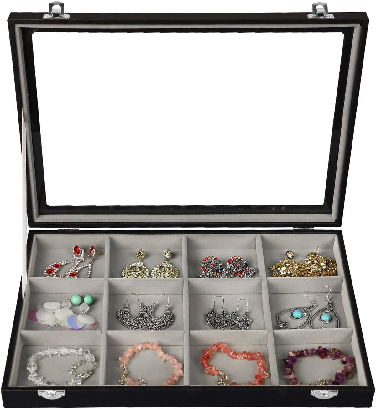 Stratalife Bracelet Holder Jewelry Organizer Jewelry Storage Earring Holder Organizer Jewelry Storage Organizer Bracelets Necklace For Girls Women 12 Grid (Gray Black)