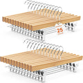 HOUSE DAY Premium Wooden Pants Hangers 25 Pack, Solid Lotus Wood Skirt Hangers with 2-Adjustable Clips, Heavy Duty & Anti Slip Wood Bottom Hanger for Slacks, Jeans, Trousers, Shorts (Natural)