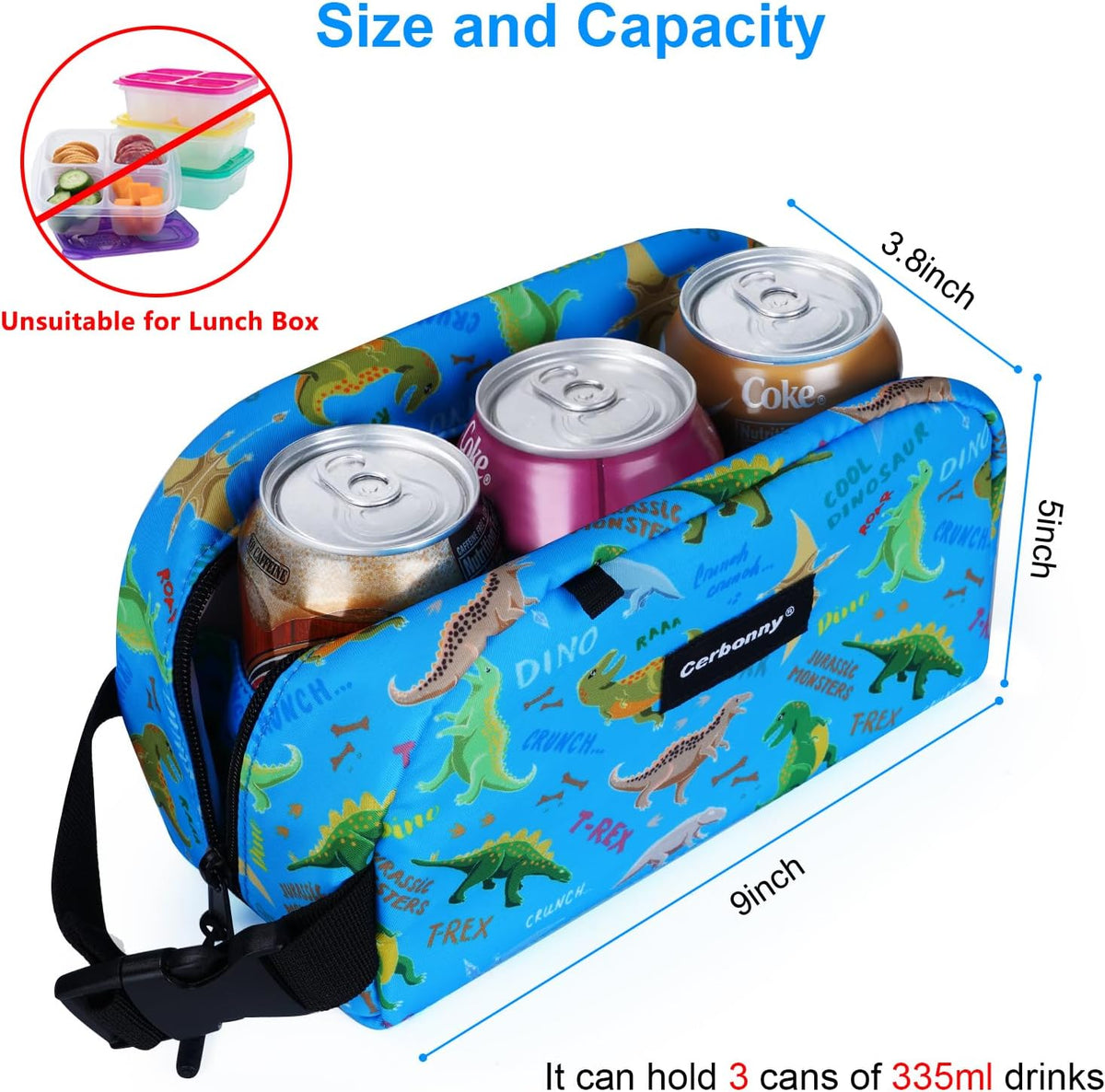 Blue Planet Dinosaur Freezable Cooler Bag - Mini Insulated Lunch Bag for Kids/Adults, Fit for Yogurt, Suit for 3+