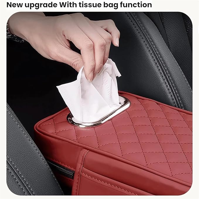Car Arm Rest Cover Pad for Ford Maverick 2022 2023 2024, Leather Memory Foam Center Console Cushion with 2 Storage Bags and a Tissue Box Universal Car Interior Accessories,B/Gray