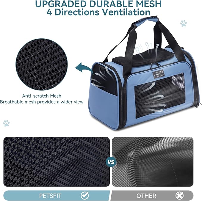 PETSFIT Dog Carrier for Small Dogs, Small Dogs Carrier Bag, Soft-Sided Pet Carrier with a Safety Leash for Pets Up to 25 Lbs (Large, Blue)