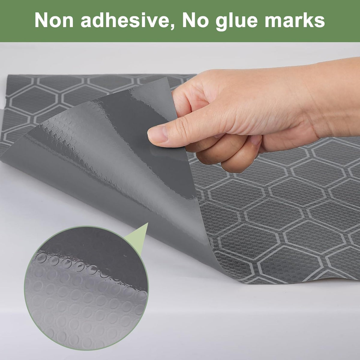 Non Adhesive Shelf Liner, Waterproof Drawer Liners for Kitchen Cabinet Refrigerator, No Slip Bathroom Sink Liners, Cupboard Fridge Liner EVA Place Mat Roll -17.5" x 78.7" Grey