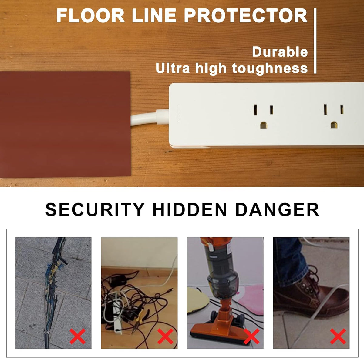 20Ft Floor Cord Cover Brown Silicone Cable Protector Easy to Install Wire Organizer and Hider for Home, Office, Garage (Brown-6m)