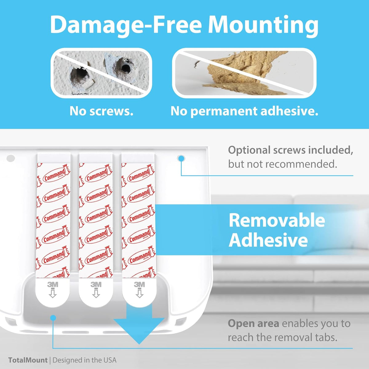 TotalMount Hole-Free Remote Holder – Eliminates Need to Drill Holes in Your Wall (for 2 or 3 Remote Controls – White – Quantity 1)