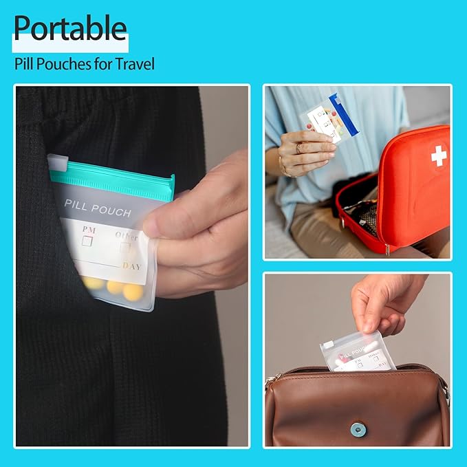 36 Packs Color Pill Pouch Bags 12mil 3 x 2.75 Inch bpa-Free, Frosted Clear EVA Materials, Heavy-Duty Thick Plastic Bags for Travel Medicine Organizer, Jewelry, Small Craft Pieces-Clear+Green