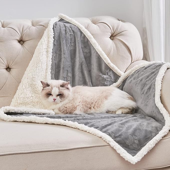 Qeils 1 Pack 2 Dog Blankets for Small Dogs - 2 pcs Waterproof Dog Blanket Washable - Soft Sherpa Fleece Puppy Blanket for Kitten Doggy, Warm Cat Blankets for Indoor Cats, 25"X30", Grey