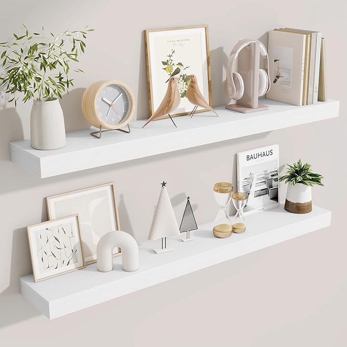 Fun Memories 40 Inch Floating Shelves, Long Wood Wall Shelf Set of 2