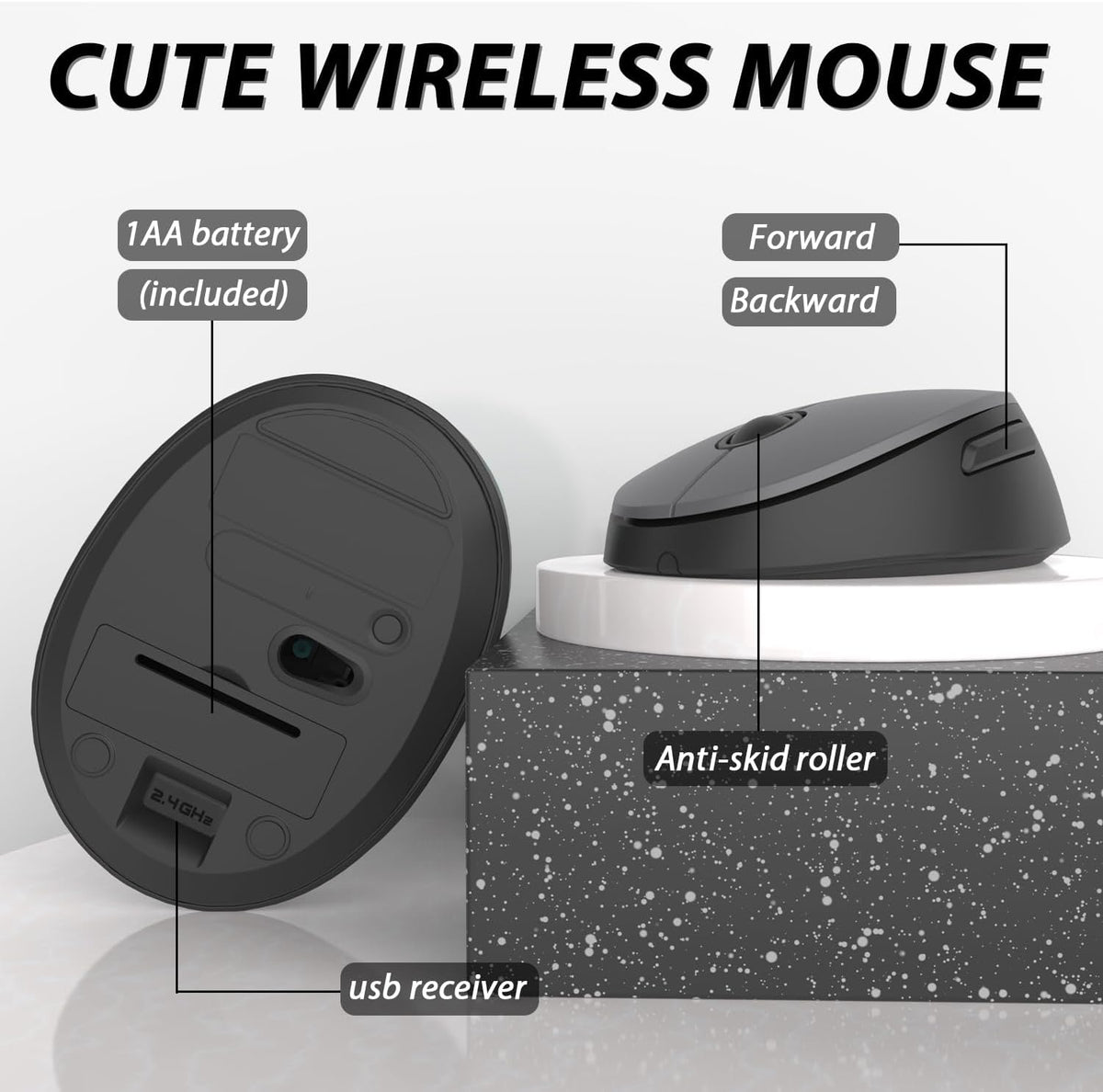 Wireless Keyboard and Mouse, KOOTOP Cute Keyboard and Mouse, 2.4G Wireless Keyboard with Retro Round Keycap for PC, Mac, Laptop,Tablet,Computer Windows (Grey)