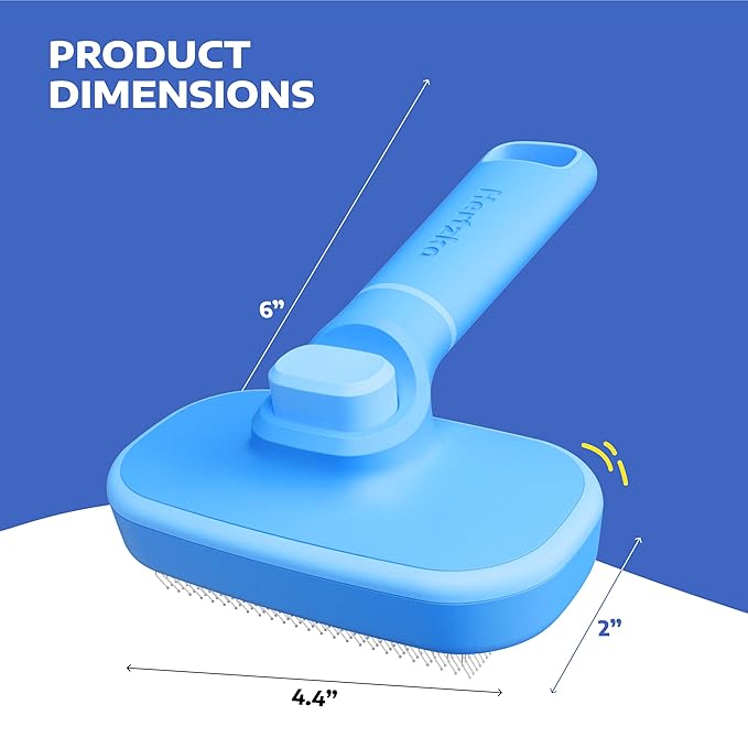 Hertzko Self Cleaning Slicker Brush for Cats & Dogs – Grooming Tool for Shedding Long & Short Hair – Retractable Bristles Pet Brush – Easy-Clean Cat & Dog Deshedding – Painless Detangling - Blue