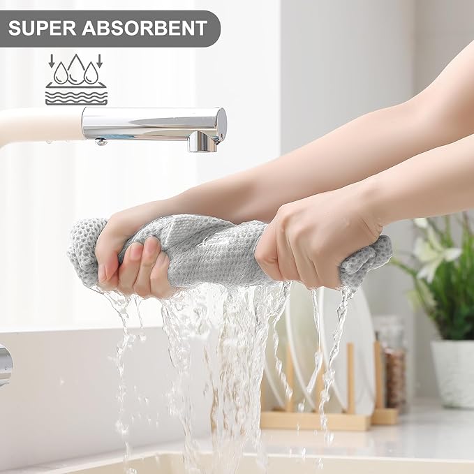 Homaxy 100% Cotton Kitchen Towels and Dishcloths Set, 12 x 12 Inches and 13 x 28 Inches, Set of 16 Bulk Kitchen Towels Set, Ultra Soft Absorbent Dish Cloths for Washing Dishes, Light Gray